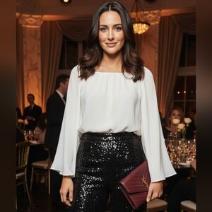 Elizabeth and James White Blouson Sleeve Top